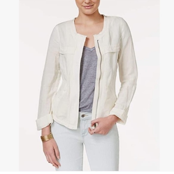Lucky Brand Linen blend Moto Zip up Jacket - Picture 1 of 8